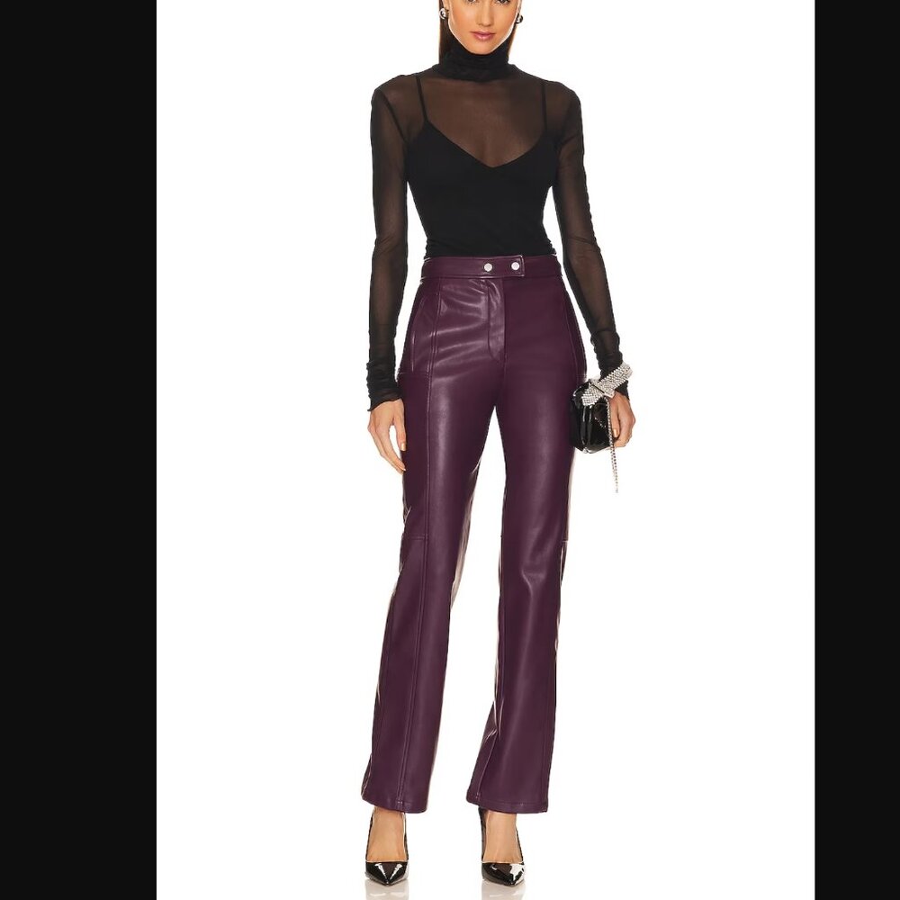 Jonathan Simkhai Deep Plum Leather Straight-Leg Pants